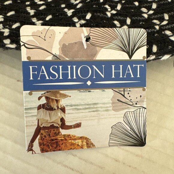 Fashion Hat Wide Brim Woven Sun Hat Beaded String Band NWT Black - Picture 4 of 15